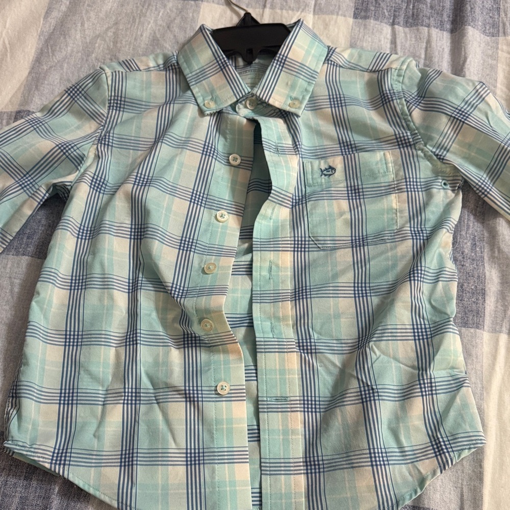 Southern Tide Blue and White Checkered Shirt